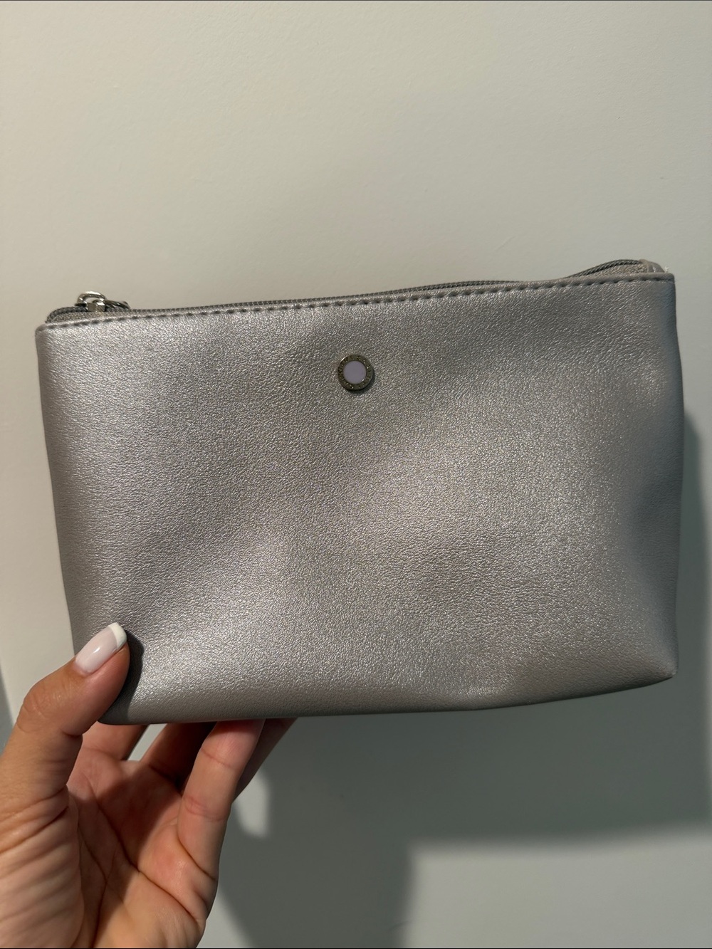 Bulgari Silver Metallic Zip Cosmetic Pouch